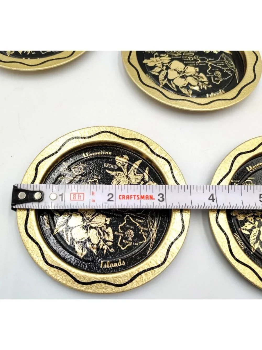 Hawaii Souvenir Metal Coaster Set 6 Vintage Gold Black Orchid Island Map 3.5